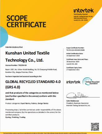 Intertek Scope Certificate (GRS 4.0)