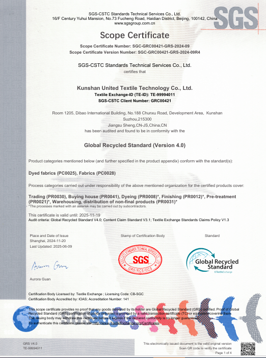 SGS Scope Certificate (GRS 4.0)